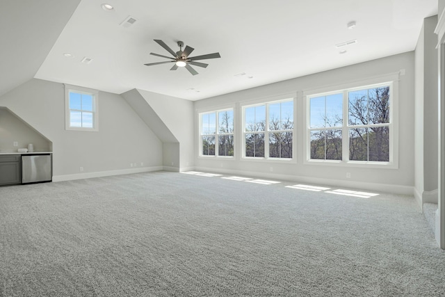 3050 Horn Springs Rd, Lebanon, TN 37087 - additional living space featuring baseboards, light carpet, a ceiling fan, visible vents, and lofted ceiling