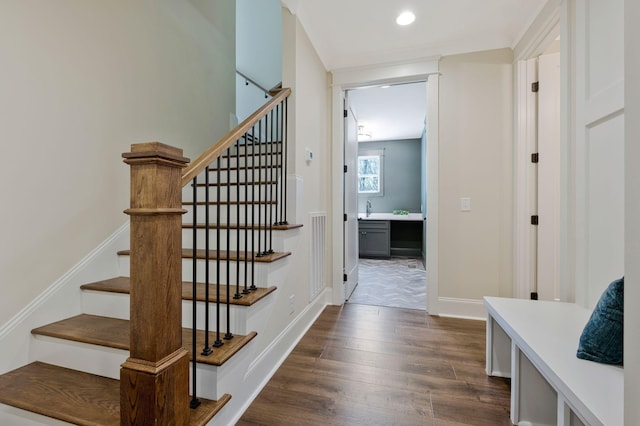 3050 Horn Springs Rd, Lebanon, TN 37087 - stairs featuring recessed lighting, visible vents, baseboards, and wood finished floors