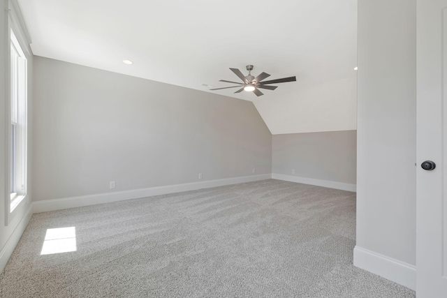 3050 Horn Springs Rd, Lebanon, TN 37087 - additional living space with baseboards, ceiling fan, a healthy amount of sunlight, carpet floors, and lofted ceiling