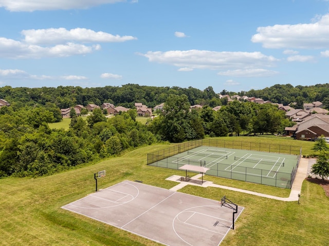 9024 Nestling Ridge Ct, College Grove, TN 37046 - view of basketball court featuring a yard, community basketball court, a tennis court, and fence