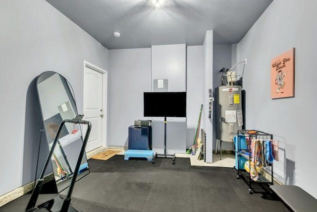 exercise area featuring electric water heater