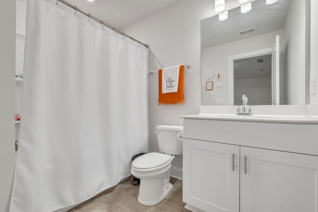bathroom with tile patterned floors, vanity, visible vents, and toilet