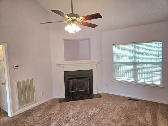 307 Parrish Cres, Mount Juliet, TN 37122 - unfurnished living room with carpet, a fireplace with flush hearth, and a ceiling fan