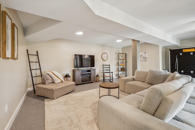 living room with baseboards and recessed lighting