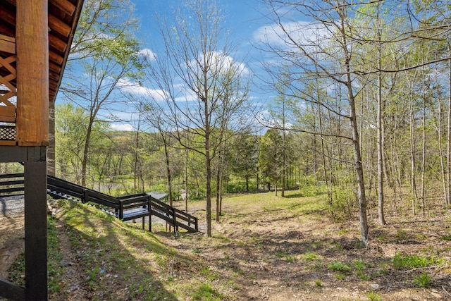 view of yard with a wooded view