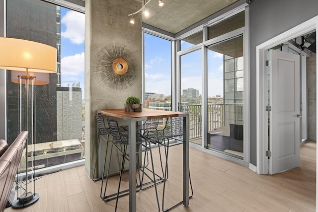 interior space featuring a city view