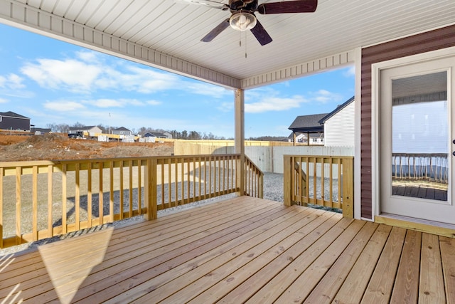 50 Gratton Ests, Clarksville, TN 37043 - wooden terrace featuring a ceiling fan, a fenced backyard, and a residential view