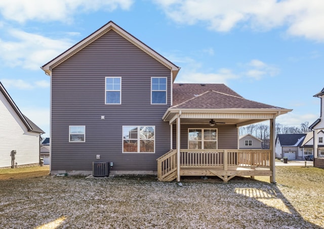 50 Gratton Ests, Clarksville, TN 37043 - back of house with ceiling fan, central air condition unit, covered porch, a shingled roof, and crawl space