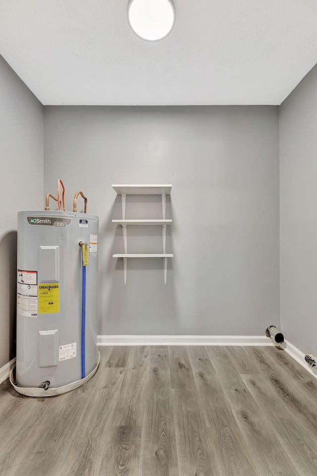 4817 Terragon Trl, Antioch, TN 37013 - washroom with baseboards, wood finished floors, water heater, and laundry area