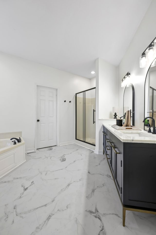 9401 Lazy Circles Dr, Ooltewah, TN 37363 - full bath with a shower stall, double vanity, a garden tub, and baseboards