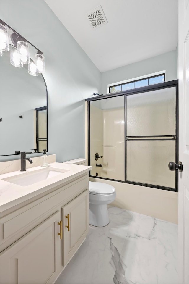 9401 Lazy Circles Dr, Ooltewah, TN 37363 - full bath with vanity, shower / bath combination with glass door, toilet, and marble finish flooring