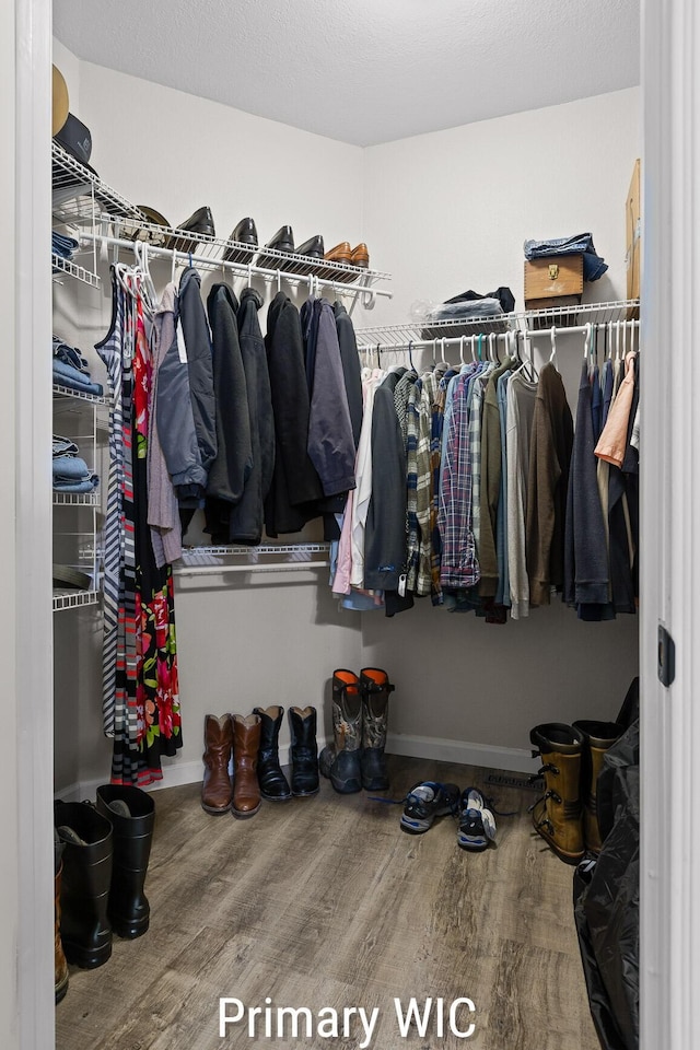 walk in closet featuring wood finished floors