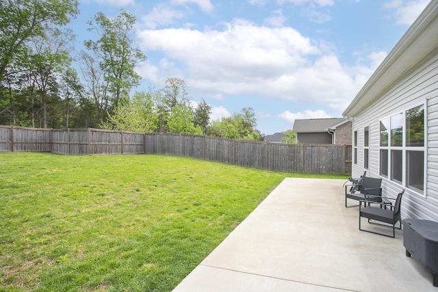 view of yard featuring a fenced backyard and a patio