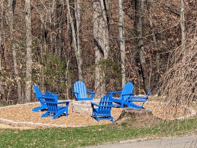 view of jungle gym with a fire pit