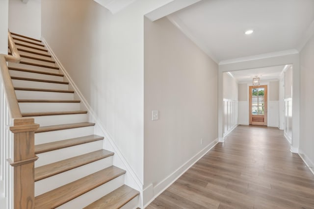 7930 Pine St, Fairview, TN 37062 - interior space featuring crown molding, baseboards, stairway, and wood finished floors