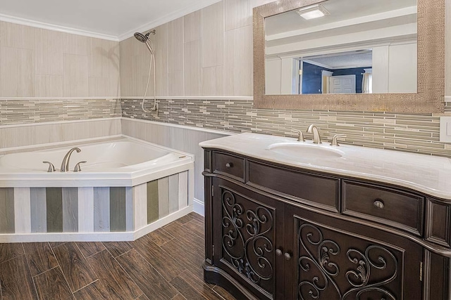 4712 Miners Cv, Antioch, TN 37013 - bathroom featuring wood finished floors, vanity, ornamental molding, and a washtub