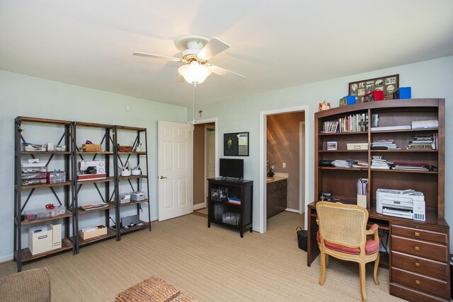 1035 Forest Harbor Dr, Hendersonville, TN 37075 - office area with light carpet, baseboards, and a ceiling fan