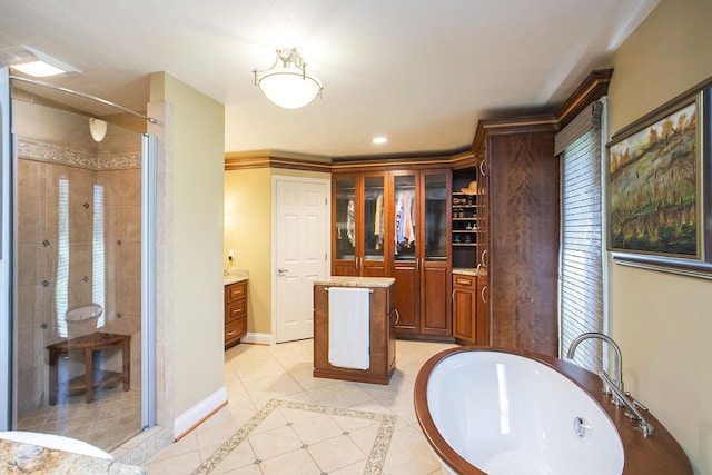 1035 Forest Harbor Dr, Hendersonville, TN 37075 - full bath featuring a bath, a stall shower, baseboards, and vanity