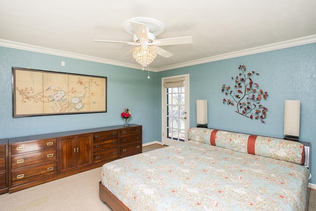 1035 Forest Harbor Dr, Hendersonville, TN 37075 - bedroom featuring crown molding, ceiling fan, baseboards, and carpet floors