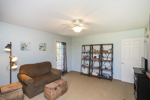 1035 Forest Harbor Dr, Hendersonville, TN 37075 - sitting room featuring ceiling fan, light colored carpet, and baseboards