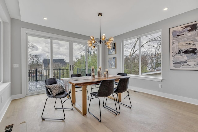3904 Nevada Ave, Nashville, TN 37209 - dining area featuring baseboards, a chandelier, recessed lighting, visible vents, and light wood finished floors