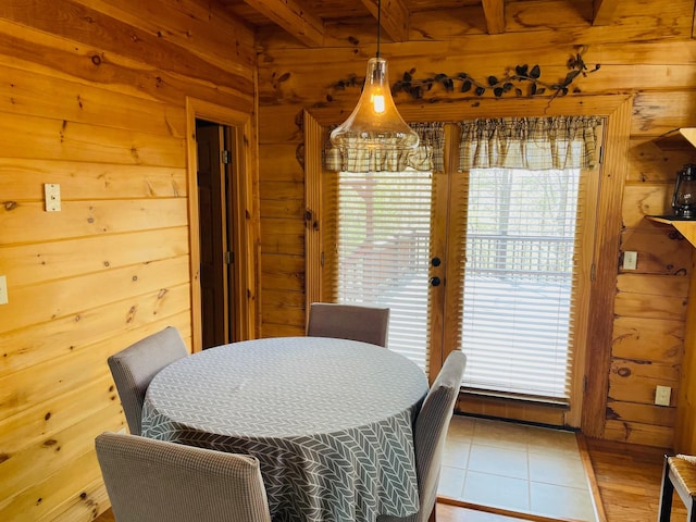 1041 High Meadow Dr, Spencer, TN 38585 - dining area featuring wooden walls, french doors, and beam ceiling
