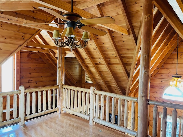 1041 High Meadow Dr, Spencer, TN 38585 - room details with wood walls, wooden ceiling, an inviting chandelier, and wood finished floors