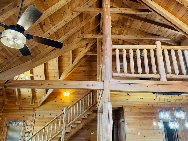 1041 High Meadow Dr, Spencer, TN 38585 - interior details with wooden ceiling, beamed ceiling, and wooden walls