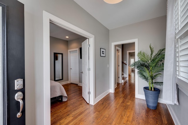 72 Twin St, Nashville, TN 37209 - hallway featuring stairs, baseboards, and wood finished floors