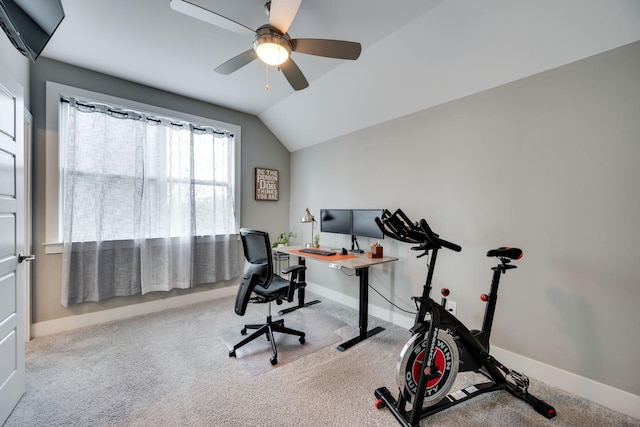 72 Twin St, Nashville, TN 37209 - office featuring carpet floors, baseboards, vaulted ceiling, and ceiling fan