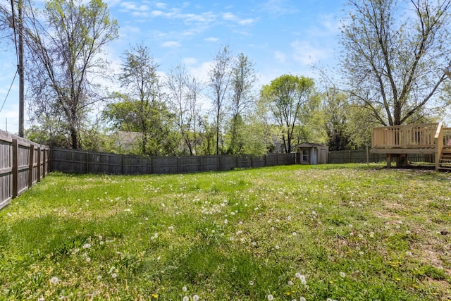 438 Pacific Ave, Oak Grove, KY 42262 - view of yard featuring a shed, a fenced backyard, a wooden deck, and an outbuilding