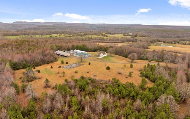 drone / aerial view with a view of trees and a rural view