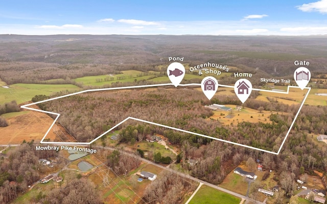 drone / aerial view featuring a rural view