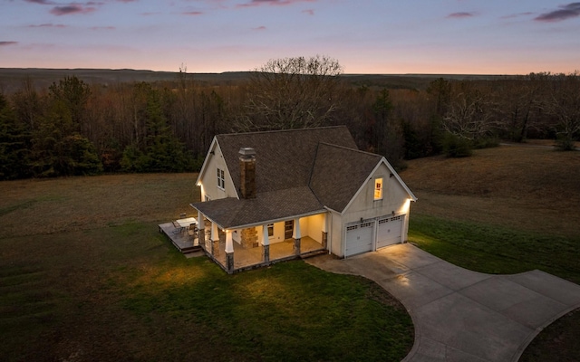 view of aerial view at dusk