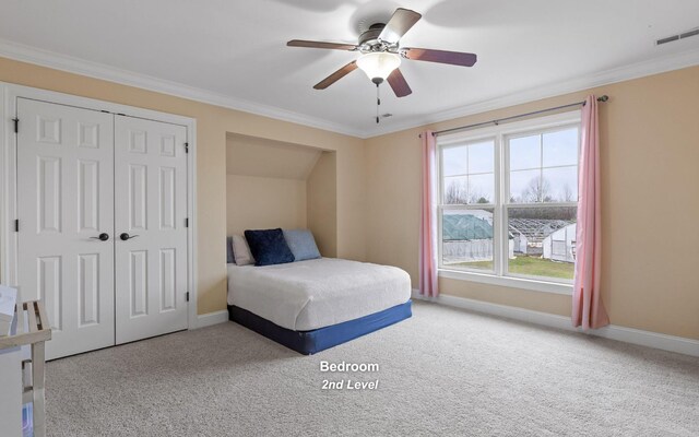 10600 Skyridge Trl, Soddy Daisy, TN 37379 - carpeted bedroom featuring crown molding, ceiling fan, and a closet