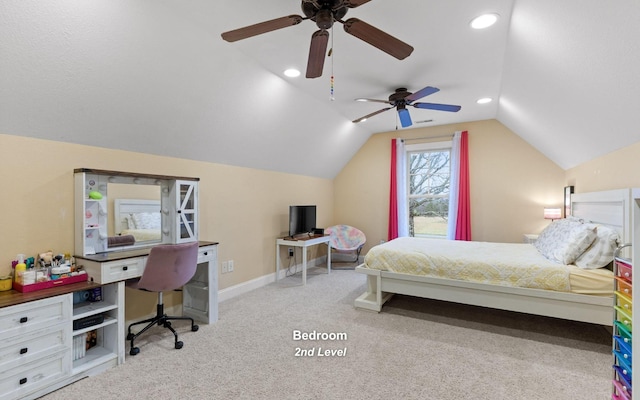 10600 Skyridge Trl, Soddy Daisy, TN 37379 - bedroom featuring lofted ceiling, carpet flooring, ceiling fan, and recessed lighting