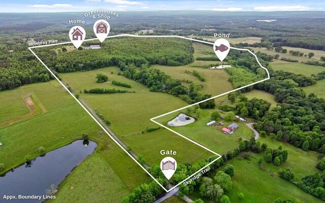 10600 Skyridge Trl, Soddy Daisy, TN 37379 - view of rural area with property boundaries highlighted and a nearby body of water