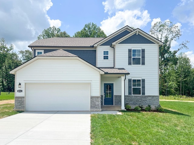 8531 Turnbull Dr, Pleasant View, TN 37146 - craftsman inspired home featuring a garage, concrete driveway, a front lawn, and stone siding