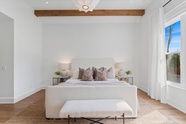 2109 10th Ave S, Nashville, TN 37204 - bedroom featuring beamed ceiling, baseboards, light wood finished floors, and recessed lighting