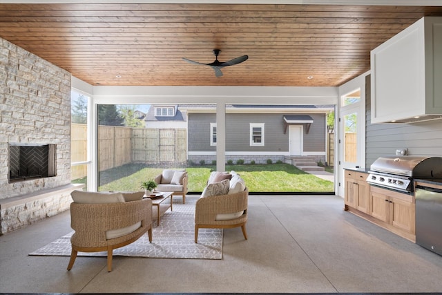 2109 10th Ave S, Nashville, TN 37204 - view of patio with area for grilling, an outdoor hangout area, ceiling fan, entry steps, and fence