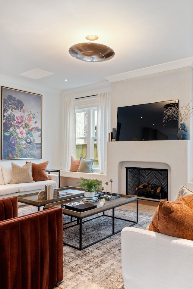 2109 10th Ave S, Nashville, TN 37204 - living area featuring a fireplace and ornamental molding
