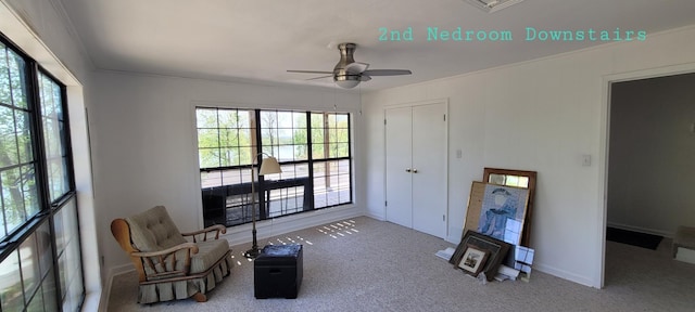 1124 Woodlawn Shores Rd, Sugar Tree, TN 38380 - sitting room featuring carpet, ceiling fan, and a healthy amount of sunlight