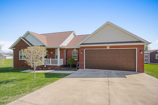 134 Joe Blanton Rd, Woodbury, TN 37190 - ranch-style house with a porch, driveway, a front yard, and a garage