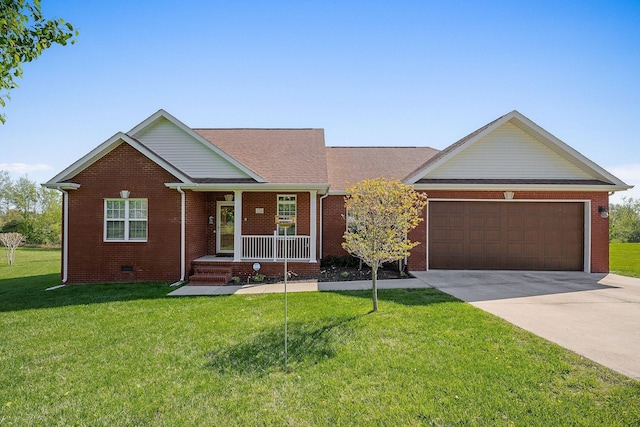 134 Joe Blanton Rd, Woodbury, TN 37190 - single story home with concrete driveway, covered porch, brick siding, a front yard, and a garage
