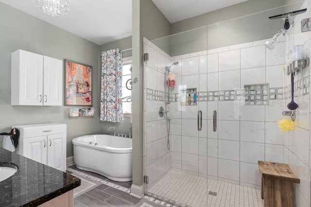 134 Joe Blanton Rd, Woodbury, TN 37190 - bathroom with baseboards, a soaking tub, a stall shower, and vanity