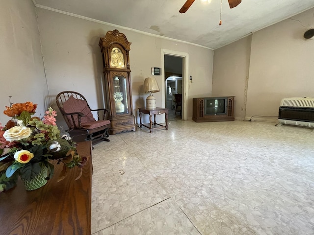 312 Neal St, Huntland, TN 37345 - sitting room featuring crown molding, heating unit, and ceiling fan