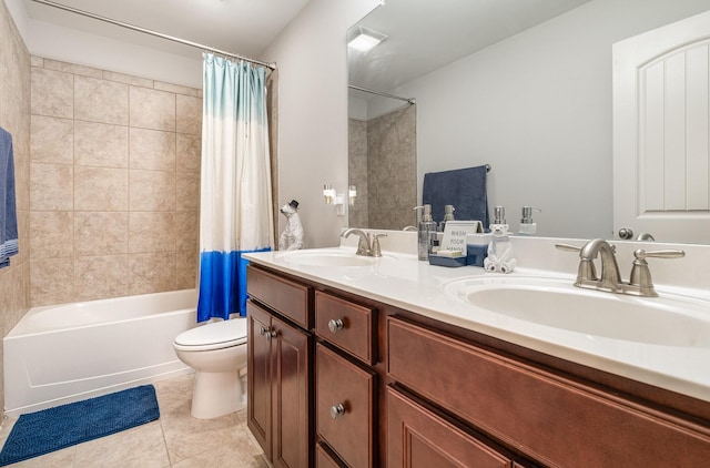 5344 Highland Place Way, Hermitage, TN 37076 - full bath with tile patterned flooring, toilet, shower / tub combo with curtain, and double vanity