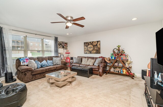 5344 Highland Place Way, Hermitage, TN 37076 - living area with a ceiling fan, carpet, and recessed lighting