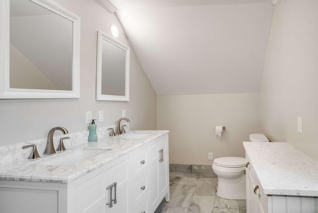 931 Caldwell Ln, Nashville, TN 37204 - bathroom with a sink, toilet, marble finish floor, and lofted ceiling