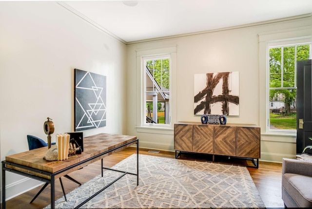931 Caldwell Ln, Nashville, TN 37204 - office space with crown molding, wood finished floors, baseboards, and plenty of natural light